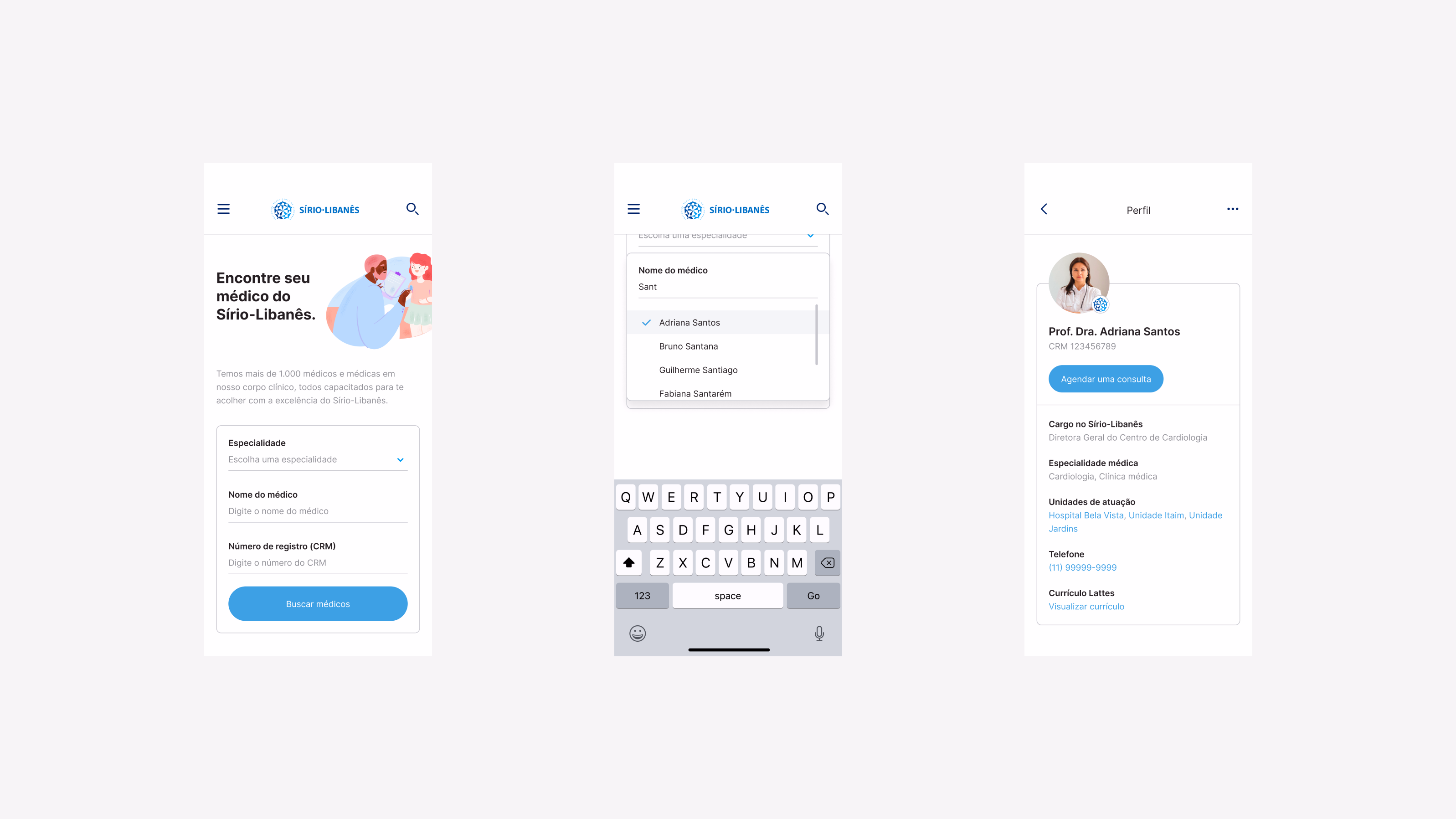 Sírio-Libanês — Funcionalidade de busca de médicos com perfil e especialidades