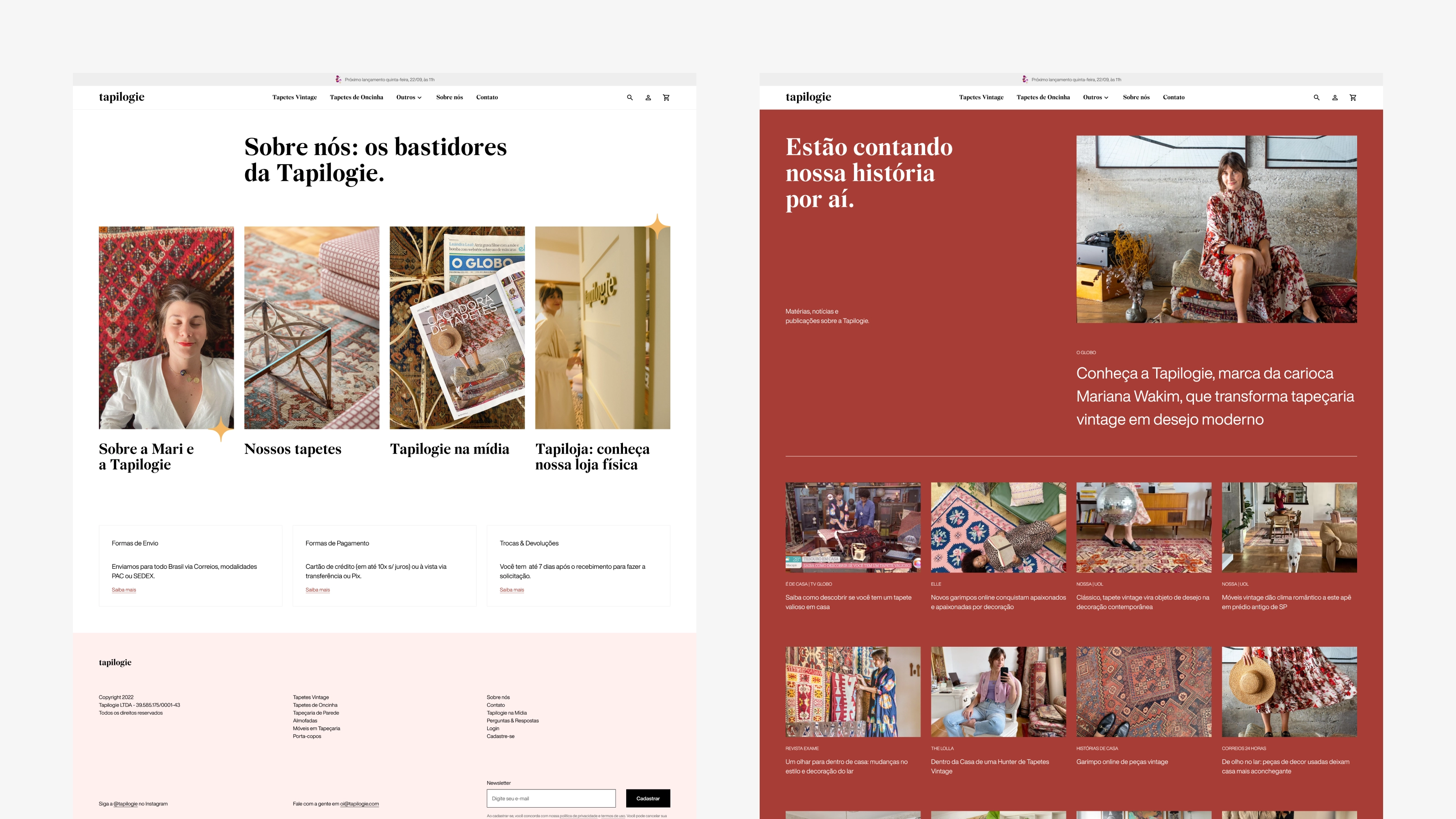 Tapilogie — Páginas Sobre Nós e imprensa com fotos da equipe